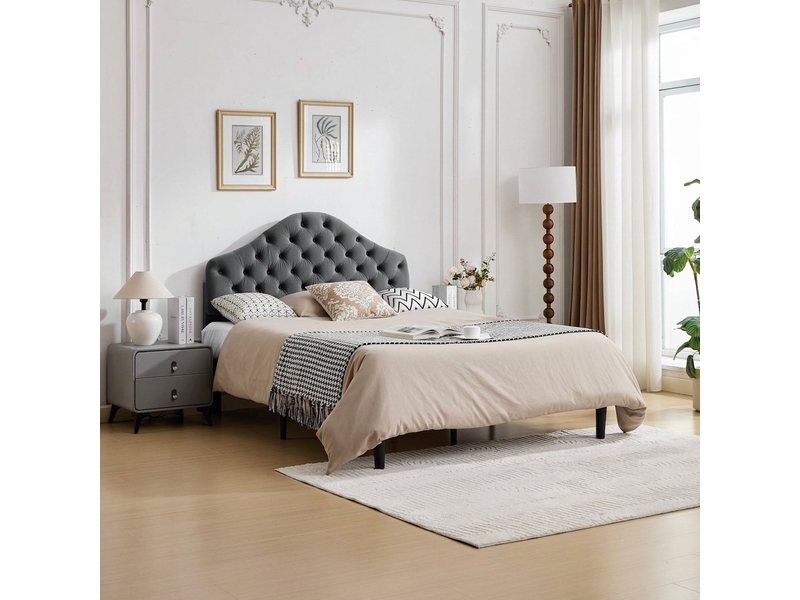 Cadre de lit 140x200, lit capitonné en velours gris avec tête de lit réglable - Conforama D