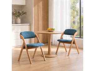 Lot de 2 chaises de salle à manger 52,5x60x79 cm, bleu, pieds en bois, pliantes, avec dossier