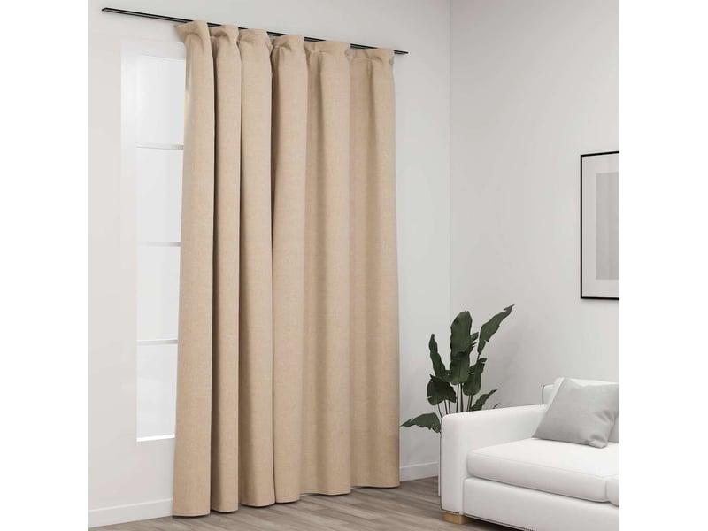  Rideau occultant, rideau black-out d'aspect de lin avec crochets beige 290x245 cm cf43968  - Conforama B