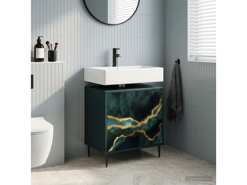  Armoire de salle de bain, meuble de rangement wijhe chêne noir 60x40x61 cm  - Conforama B
