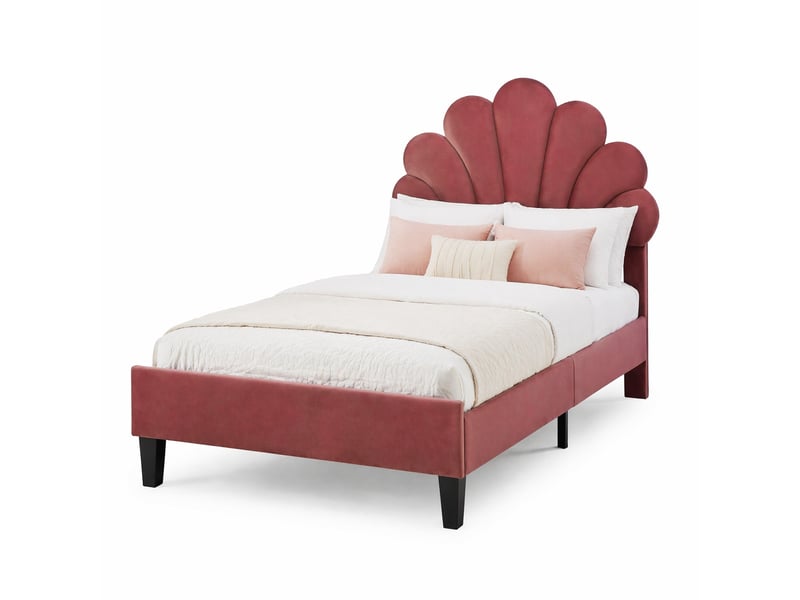  Modenvie lit enfant capitonné 90x200 cm - tête de lit fleur en velours, sommier inclus, sans matelas - rouge  - Conforama A
