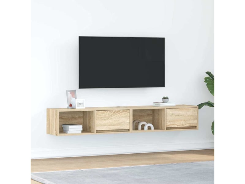  Lot de 2 meuble tv bas salon chêne sonoma 80x31x25,5 cm bois d'ingénierie shl29893  - Conforama B