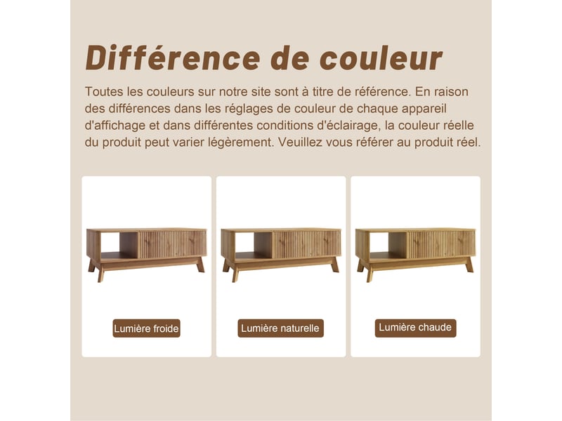  Table basse naturel, rangement, étagères réglables, plan relevable, design moderne, structure robuste - mdf - 95x48x50cm - salon  - Conforama B