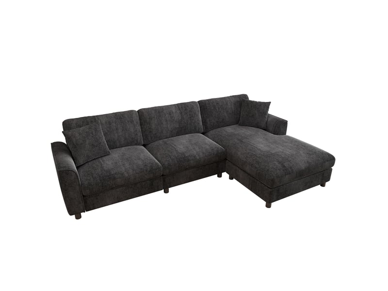 Canapé d'angle réversible 3 places avec méridienne large et coussins déhoussables en chenille gris, 256 × 137 × 79 cm - Conforama A