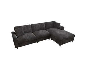 Canapé d'angle réversible 3 places avec méridienne large et coussins déhoussables en chenille gris, 256 × 137 × 79 cm
