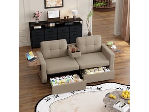 Canapé 2 places chenille avec tiroirs et tablettes réglables 178x71x57.5 cm kaki