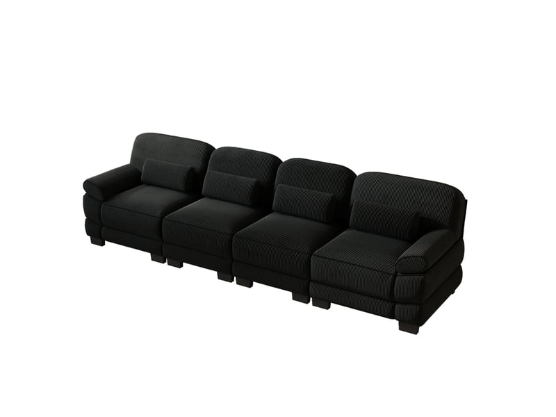 Canapé modulable 4 places 336x88,5x94 cm en velours côtelé noir - Conforama A