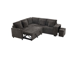 Canapé d'angle réversible convertible <strong></strong> <strong>Radiant Stride</strong> 5 places Tissu gris avec coffre de rangement