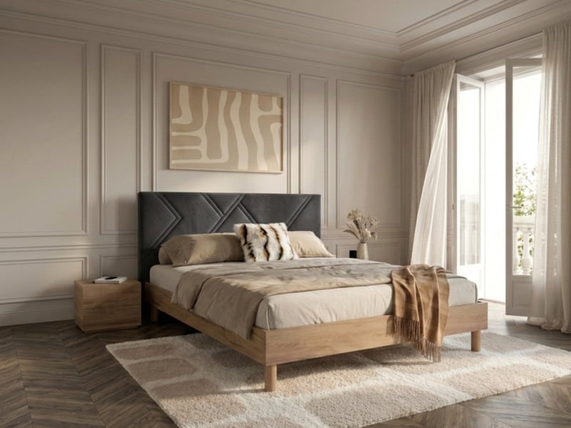  Bobochic lit marvin tissu velours lisse avec lattes massives gris 180x200 MARVIN - Conforama C