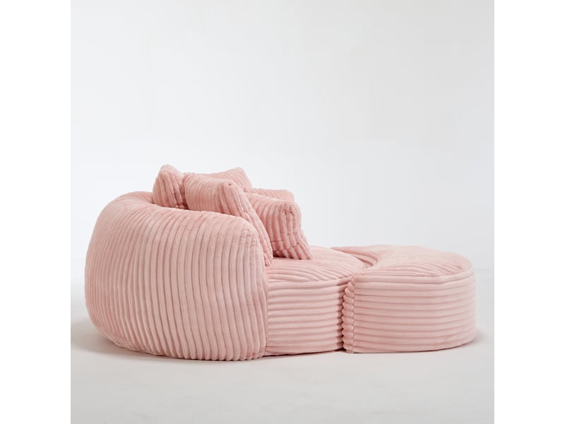 Fauteuil lounge rond oversize en chenille, avec repose-pieds et 5 coussins, sans pieds - Conforama E