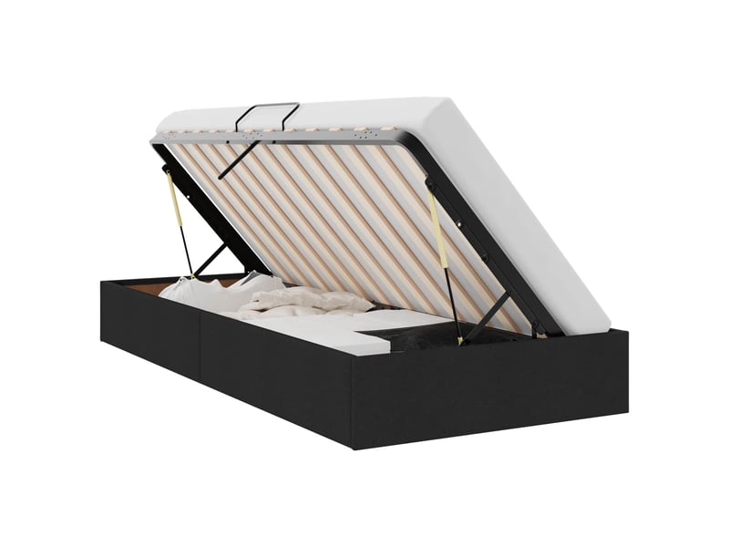  Lit simple- lit adulte -  cadre de lit ottoman avec stockage noir 100 x 200 cm tissu  - Conforama A
