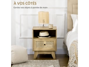 Lot de 2 tables de chevet  table de nuit avec 45 x 39 x 56,5 cm tiroir porte cannage et niche vintage