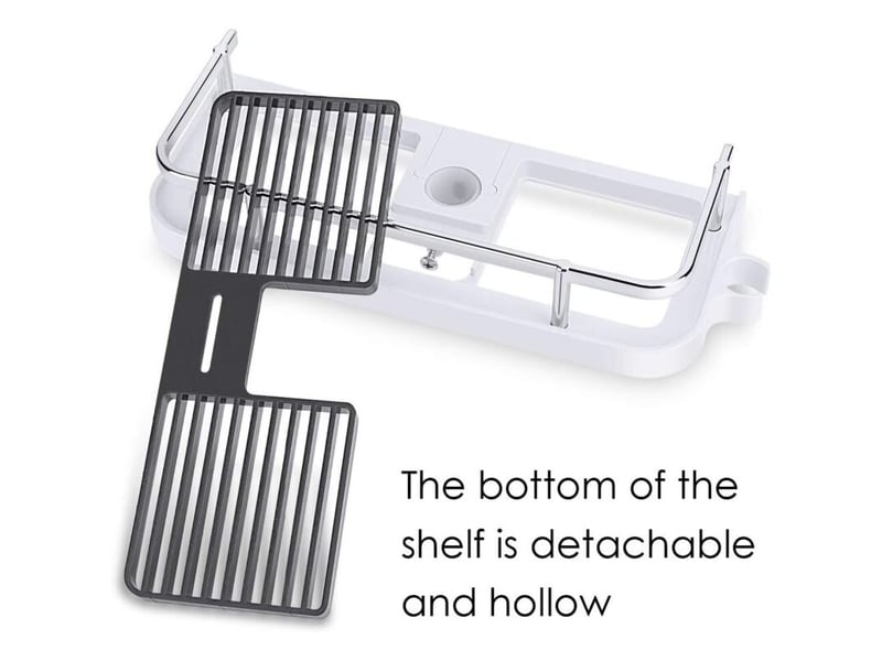  Étagère douche rail 22-25mm réglable sans perçage, organiseur sdb avec 2 crochets  - Conforama D