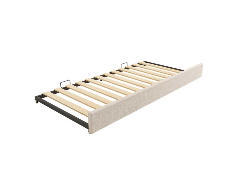  Lit gigogne 2 places 90x190 cm et 90x190 cm avec couchage coulissant et roulettes à frein, sans matelas, beige  - Conforama E