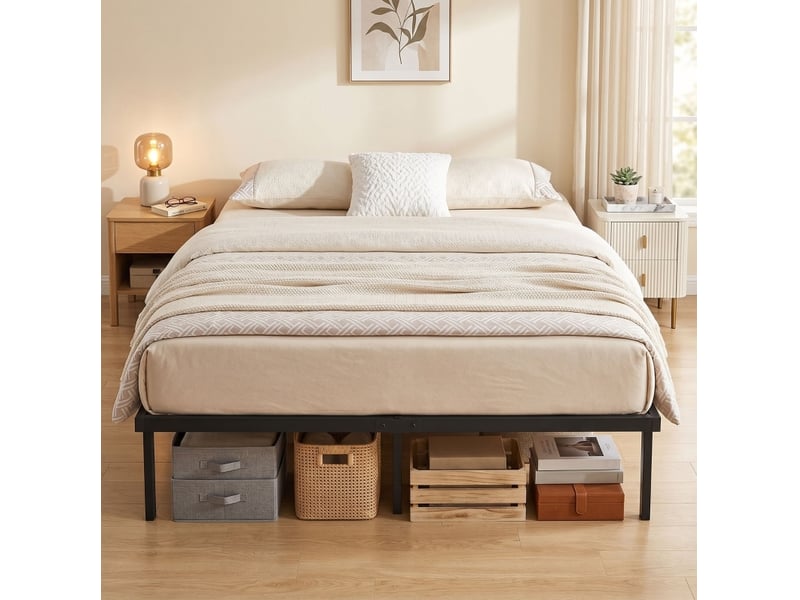  Cadre de lit 140x200 cm en métal noir avec 11 lattes et rangement dessous  - Conforama D