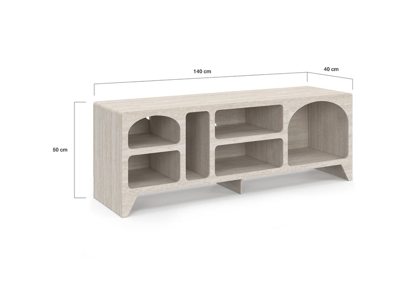  Meuble tv 140 cm organique alesia 6 niches bois effet travertin  - Conforama D
