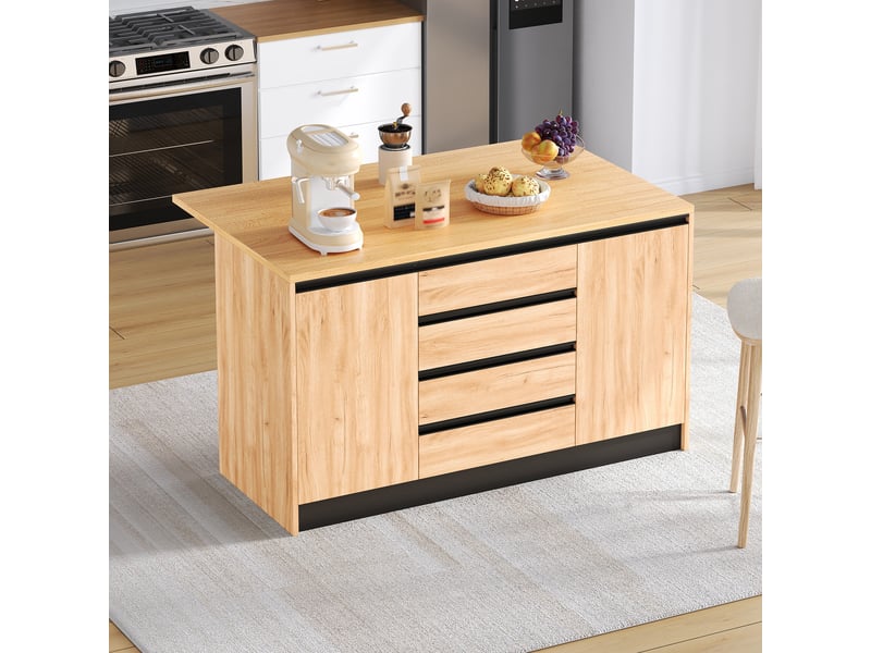  Îlot central cuisine 140 cm avec plan de travail rabattable de 50 à 80 cm, effet bois naturel  - Conforama W