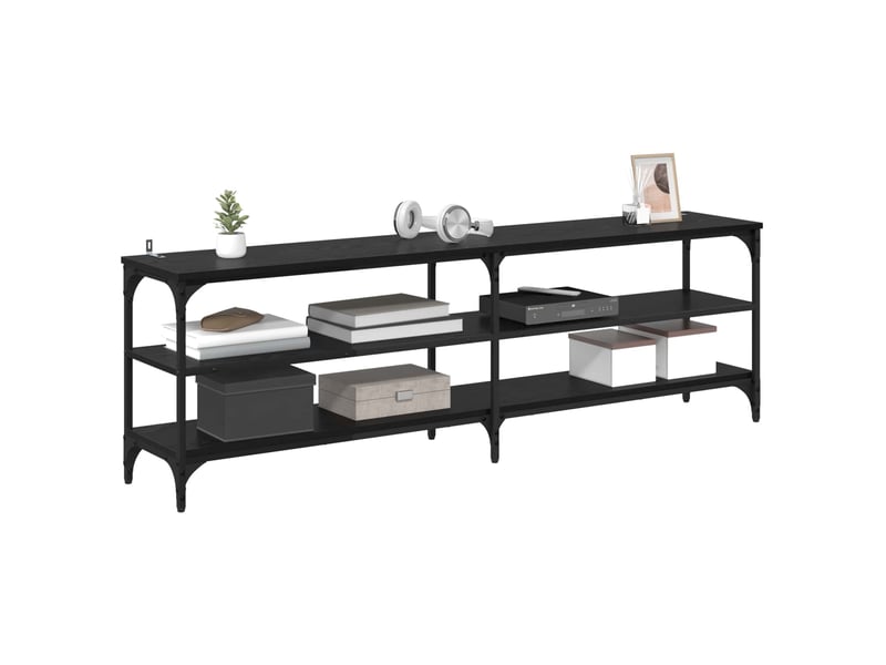  Meuble tv - banc tv - meuble de rangement 160 x 30 x 50 cm chêne noir bois d'ingénierie et fer  - Conforama C