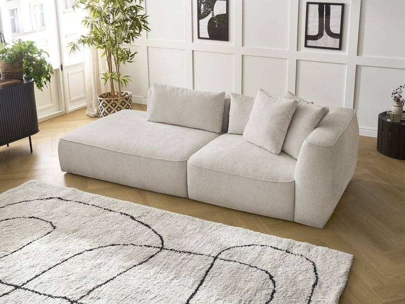  Bobochic canapé droit fixe 3 places leopold tissu texturé beige  accoudoir droit LEOPOLD - Conforama D