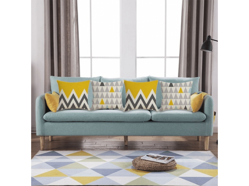  Housse de coussin - paquet de 4 45 x 45 cm nordique unique géométrique ondulé motif triple coin d'oreiller la d'oreiller imprimée bureau chambre, bleu  - Conforama B