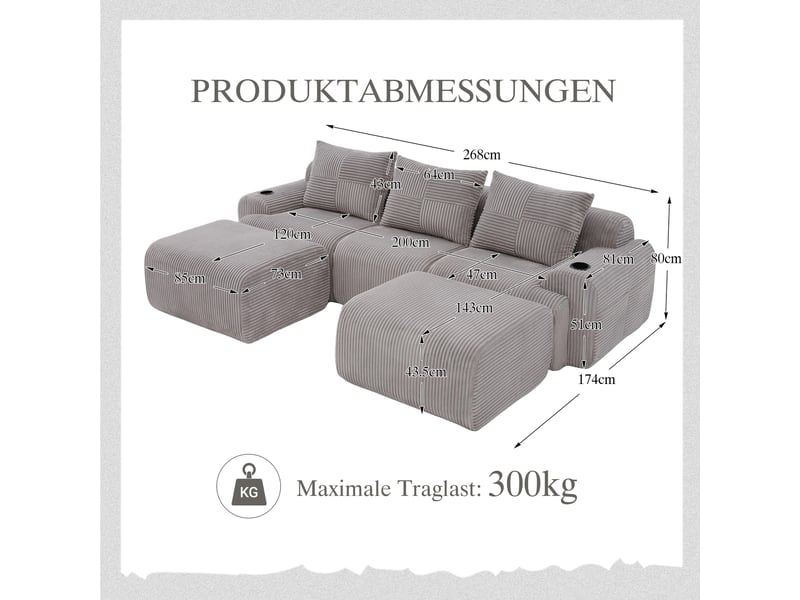  Canapé d'angle panoramique fixe 3 places tissu gris clair  - Conforama C