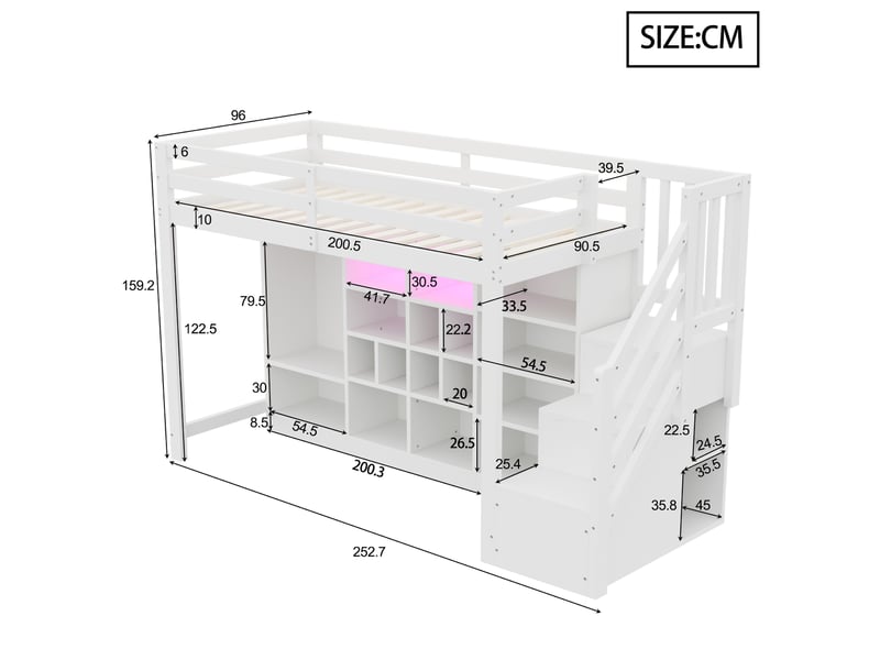  Lit superposé en bois blanc 90x200 cm  - Conforama C