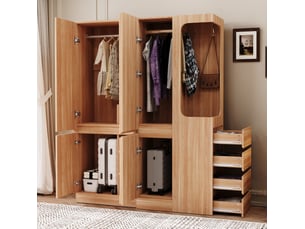 Armoire 4 porte(s) battante  4 tiroir(s) <strong>OKWISH</strong> <strong></strong> coloris naturel largeur 140 cm