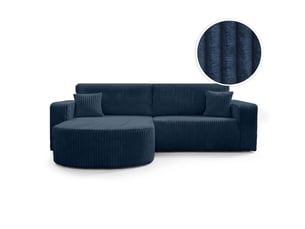 Canapé d'angle réversible convertible LOUNGITUDE KIARA 4 places Velours côtelé Bleu foncé