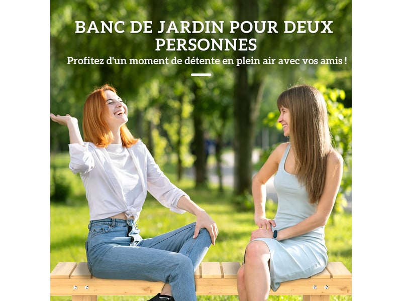 Banc de jardin 2 places style rural chic assise à lattes dim. 110l x 38l x 35h cm bois de sapin pré-huilé - Conforama E