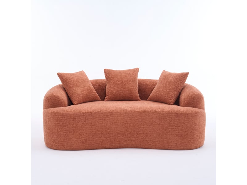  Canapé 2 places incurvé en chenille corail, mousse compressée 30d, 3 coussins, 153 cm, petit espace  - Conforama A