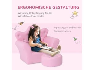 Canapé de jeu enfant rose, sofa princesse avec ottomane, mini canapé, coin détente, chambre et salle de jeux