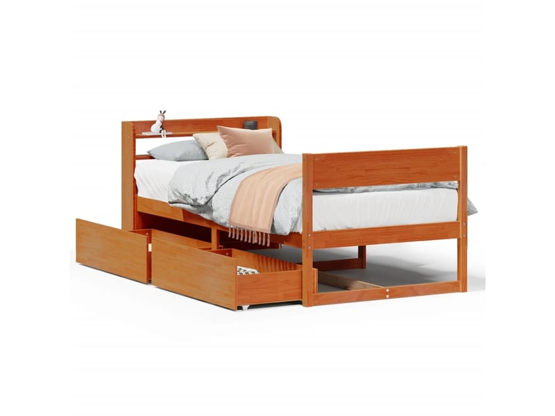 Lit simple- lit adulte - cadre de lit sans matelas marron 100x200cm bois pin massif - Conforama A