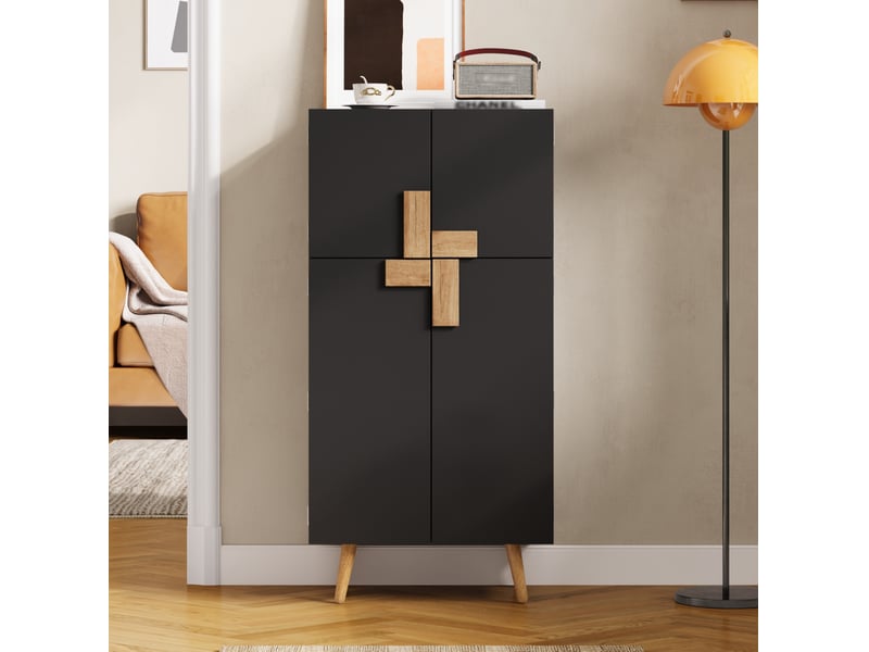  Colonne de cuisine noire avec 4 portes, étagères réglables et rangements sur portes, pour cuisine, 60 × 35 × 120 cm  - Conforama C