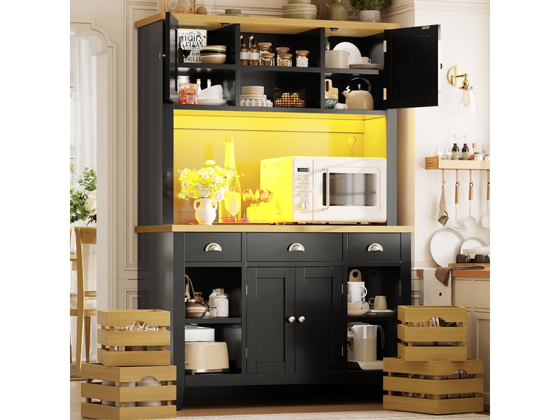 Meuble de cuisine muvano, armoire de cuisine noire avec led multicolores, 120 × 40 × 188 cm - Conforama C