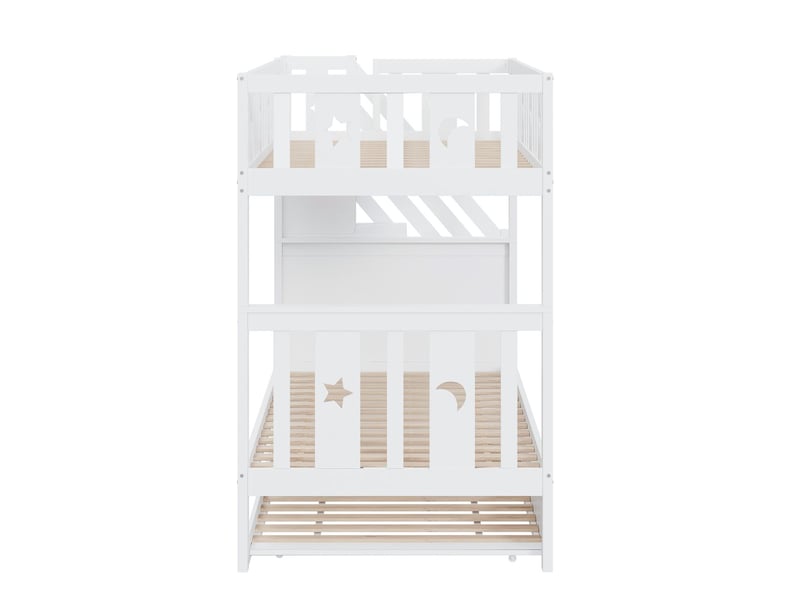 Lit superposé enfant 90 x 200 cm bois massif lit extensible escalier de sécurité escalier de rangement finition blanche - Conforama B