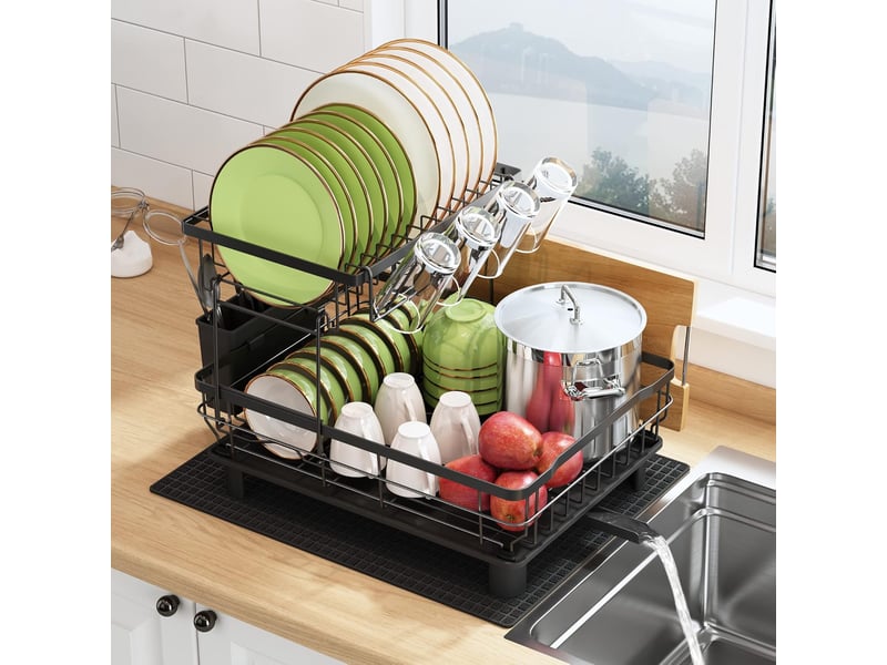  Egoutoire vaisselle cuisine 2 niveaux avec porte-gobelets et porte-ustensiles  - Conforama E