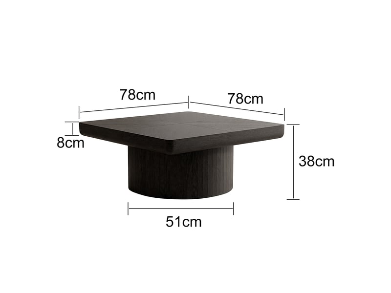  Table basse carrée l78 x p78 x h38 cm en bois et mdf avec placage bois, plateau épaissi, noire chicfurn  - Conforama D
