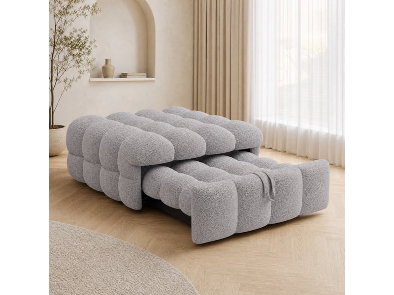  Lit simple convertible en tissu bouclette gris  - Conforama C