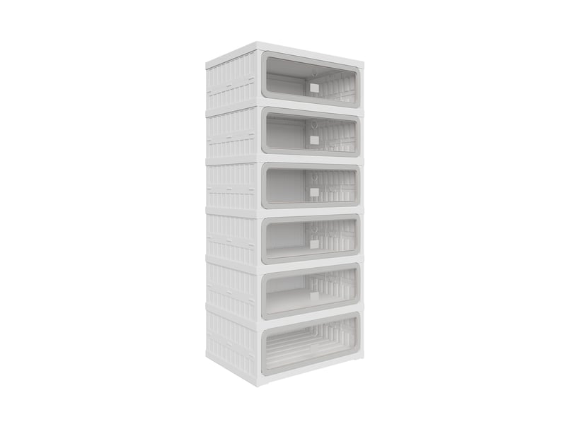  Meuble à chaussures pliable - 45x34,5x105,5 cm - meuble de rangement à 1 colonne et 6 niveaux - blanc et gris  - Conforama A