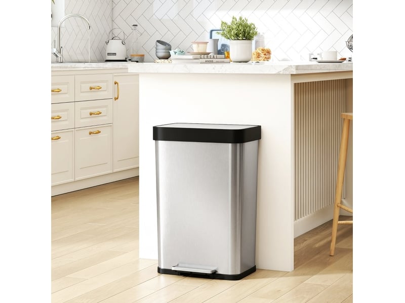  Poubelle à pédale tcqpz 60 l en acier inoxydable brossé argenté avec couvercle à fermeture douce  - Conforama B