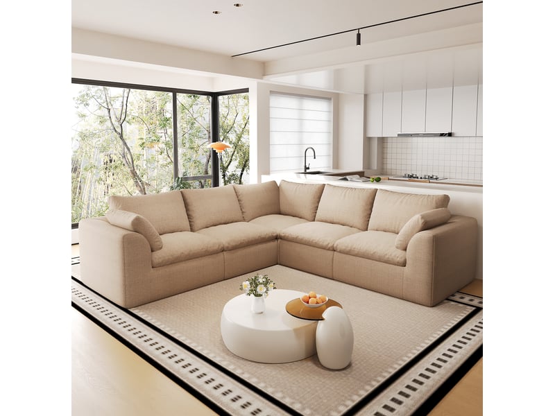 Canapé d’angle 5 places 245x245 cm en tissu kaki - Conforama E