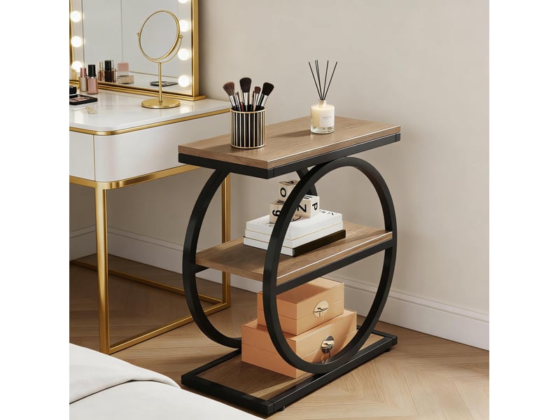 Table d'appoint 60x30x65 cm à 3 niveaux, style industriel, mdf et métal, noir et marron - Conforama D