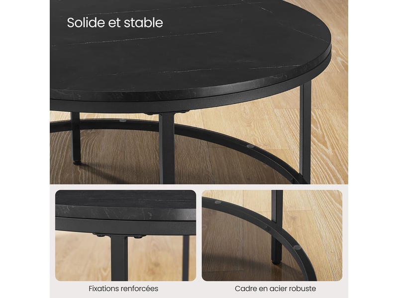 Table basse table de salon 80 x 46 cm table canapé apéro façon marbre support en verre trempé facile à assembler pour salon style moderne noir 12_0007497  - Conforama D