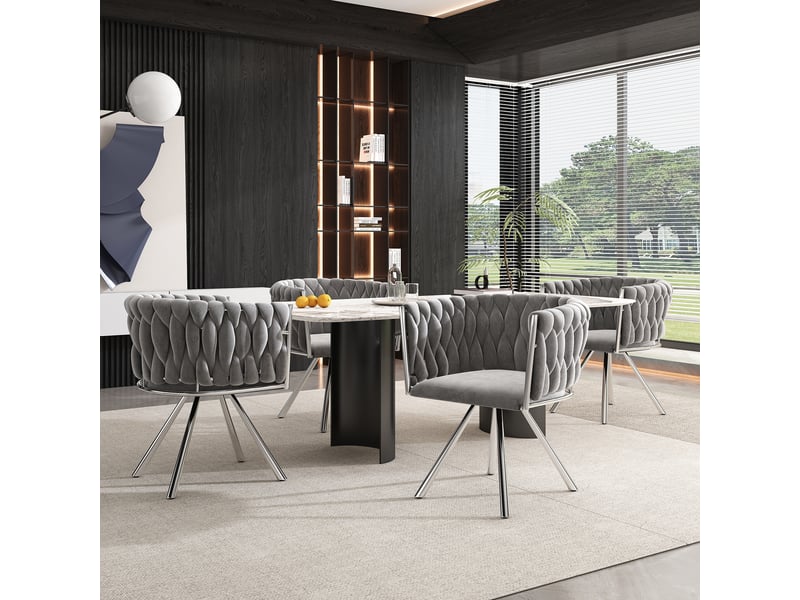  Lot de 4 chaises de salle à manger pivotantes,59x54x72 cm,velours,gris argenté  - Conforama B