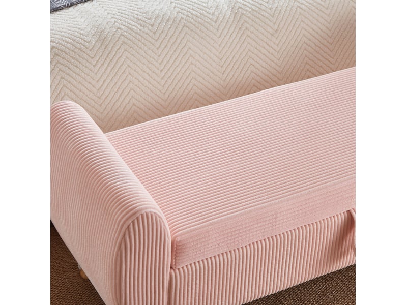  Banc coffre pliable 145 x 51 x 57 cm en velours côtelé rose avec pieds en bois  - Conforama E