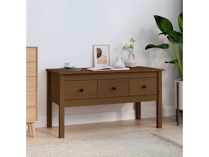  Table basse - table de salon - table à thé marron miel 102x49x55 cm bois massif de pin  - Conforama B