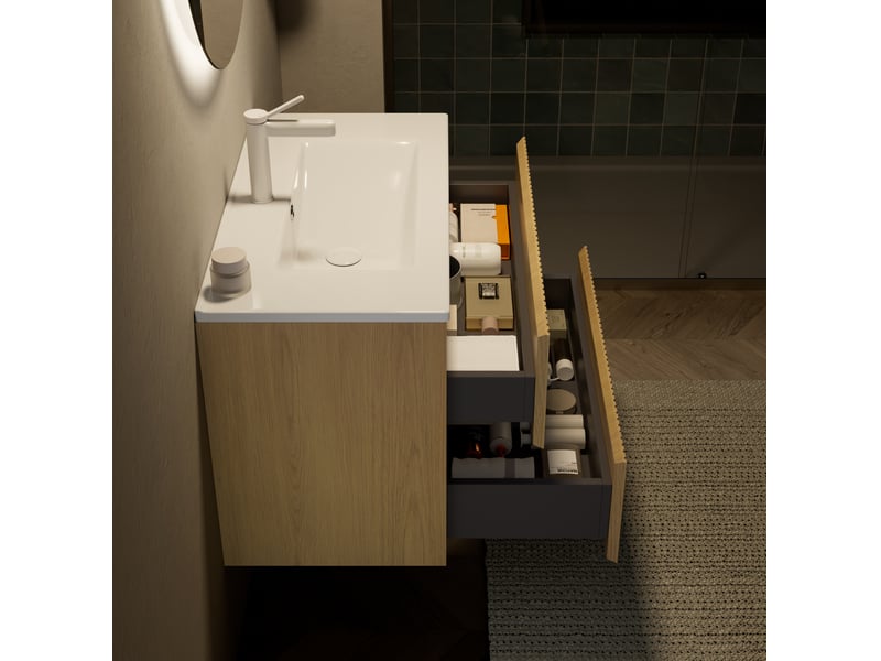  Meuble sous vasque mural avec vasque en céramique, 2 tiroirs à fermeture douce pour salle de bain 75 × 39 × 50 cm  - Conforama E