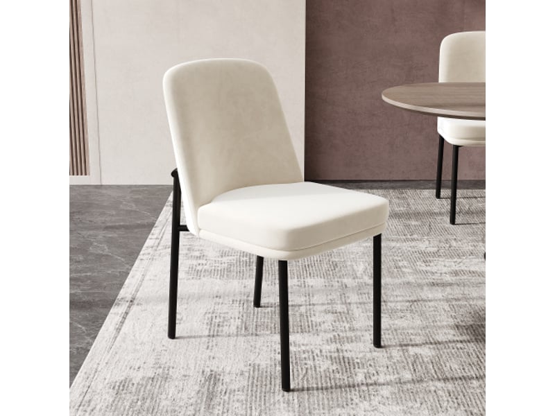  Lot de 4 chaises de salle à manger en velours beige et métal noir  - Conforama D