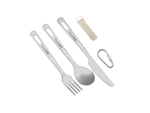 Ensemble de couverts en titane 3 pièces, cuillère et coupe-cuillère légers, avec mousqueton et sac à cordon pour le camping, la randonnée, gris