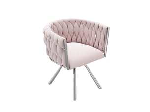 Chaise maquillage velours 360° 59x54x72 cm ergonomique dossier incurvé rembourrage dense quatre pieds métal rose